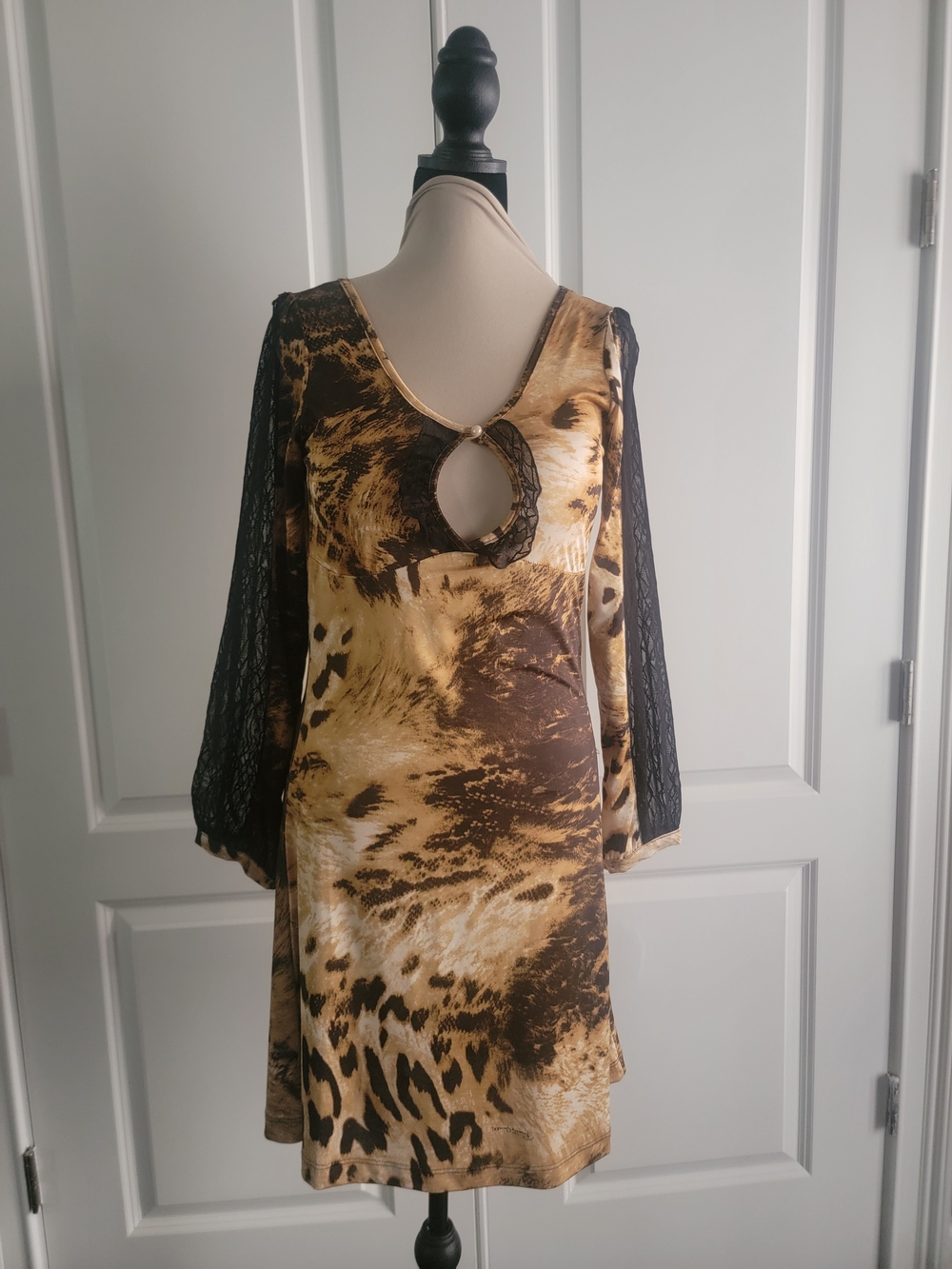 Roberto Cavalli Brown and Black Animal-Print Keyhole Dress